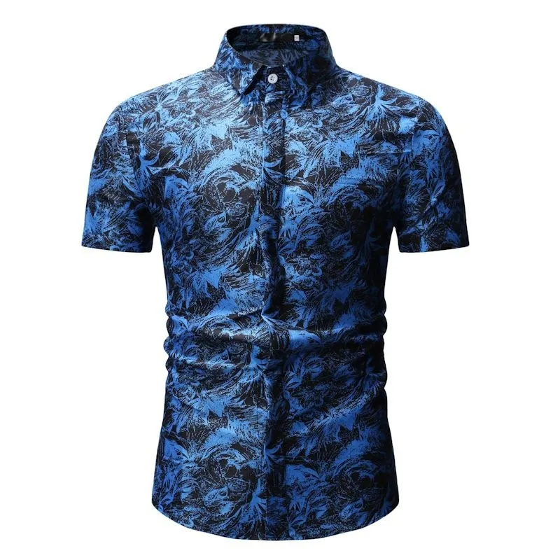 Men Fashion Casual 3D Tiny Flower Print Short Sleeve Lapel Shirt