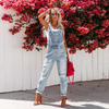 Women Fashion Ripped Hole Washed Slim Denim Overalls Jumpsuits