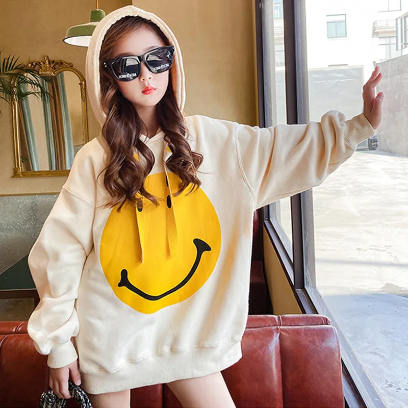 Children Kids Teenagers Fashion Girls Smiley Print Long Sleeve Hoodies