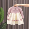 Kids Toddler Girls Autumn Winter Fashion Rest Simple Color Matching Bow Round Neck Sweater Pleated Dress