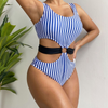 Fashion Vertical Stripe Print Sexy Women One-Piece Swimsuit