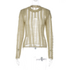 Women'S Fashion Hollow Solid Color Round Neck Long Sleeve Knit Top