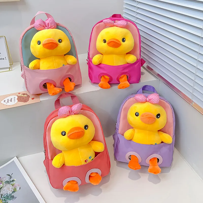 Children Kids Baby Fashion Boys Girls Cartoon Duck Doll Plushtoy Backpack School Bag