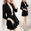 Women Fashion Elegant Solid Color Long Sleeve Blazer And Pleated Skirt Two-Piece Office Chic Set