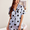 Women Cozy Short-Sleeved Satin Polka Dot Print Pajamas Sleepwear