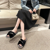 Autumn Winter Women Fashion Cross Plush Warm Round Toe Flat Home Slippers