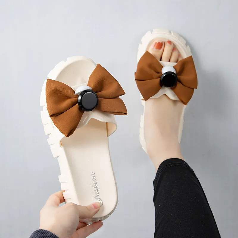 )2 pairs) Women Fashion Bow Thick-Soled Slippers