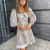 Women'S Fashion Casual Leaf Printing Peter Pan Collar Puff Sleeve Dress