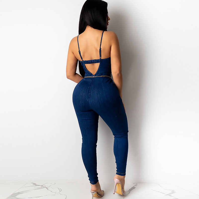 Sexy Backless Patchwork Denim Sling Jumpsuits