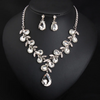 Women Fashion Exaggerated Crystal Gem Leaves Necklace Earrings Set