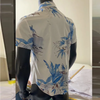 Men Casual Simple Landscape Print Lapel Short Sleeve Loose Shirt