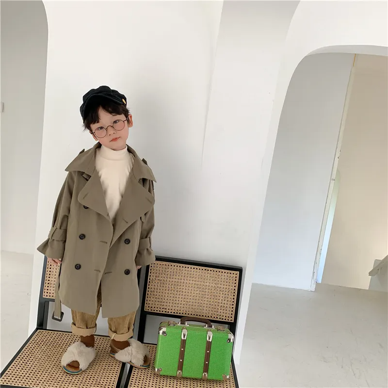 Kids Boys Girls Fashion Solid Color Lapel Long-Sleeve Coat