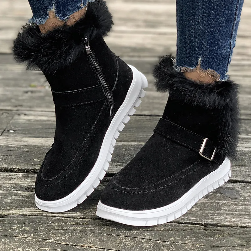 Winter Women Fashionable Plus Size Solid Color Plush Thickened Warm Side Zipper Snow Boots