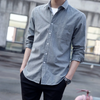 Men Casual Solid Color Single Breasted Lapel Long Sleeve Slim Shirt