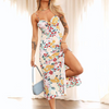 Women'S Fashion Retro Floral Printing Slit Rib-Knit Dress