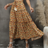 Women'S Casual Drawstring Waist Tiny Flower Bohemian Beach Holiday Style Skirt