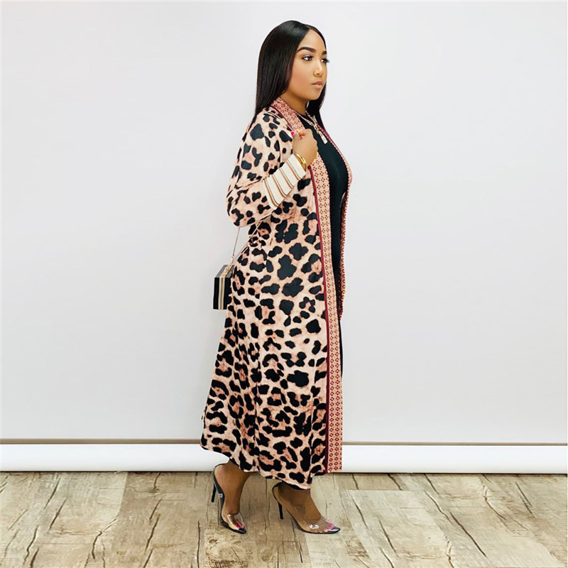 Women Fashion Leopard Print Long Sleeve Cardigan Coat