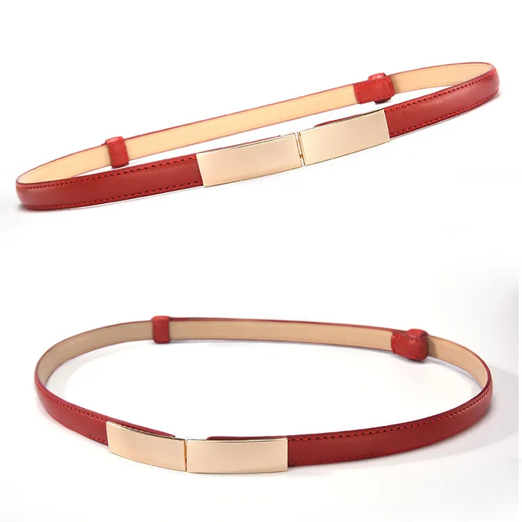 Women Thin Skinny Metal Gold Elastic Buckle Belts