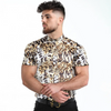 Men Casual Leopard Print Lapel Short Sleeve Slim Shirt