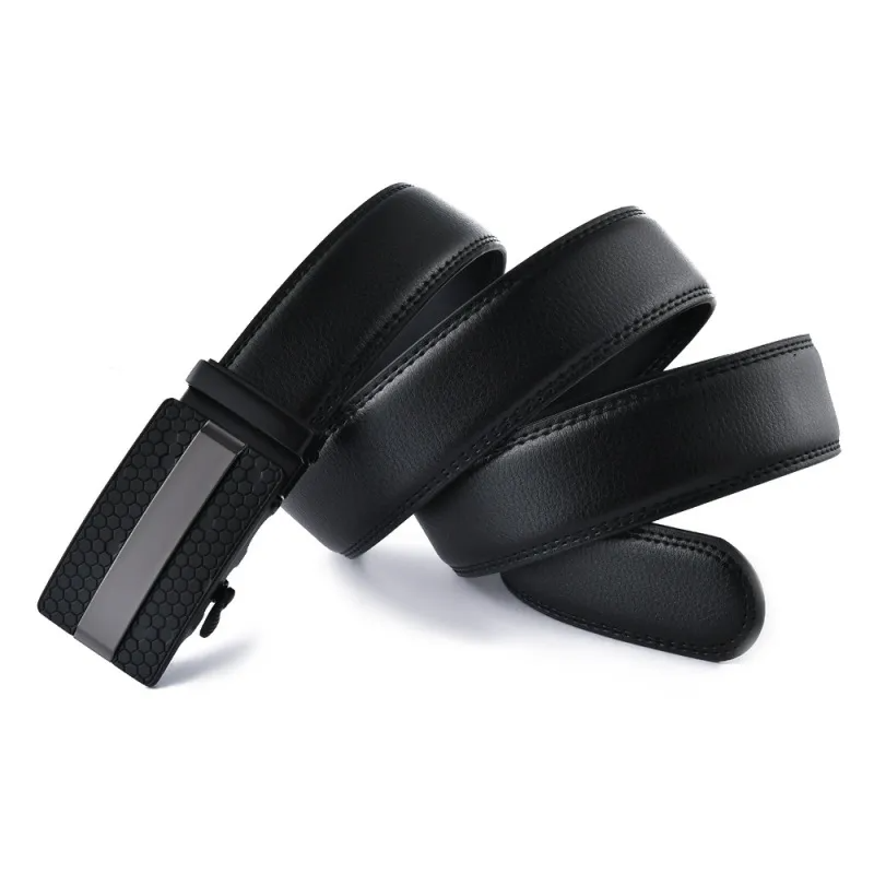 Men Fashion Casual Business Solid Color Leather Metal Buckle Belt