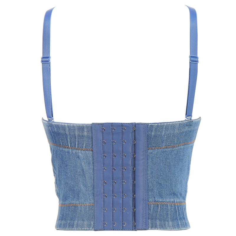 Women Fashion Rhinestone Denim Camisole