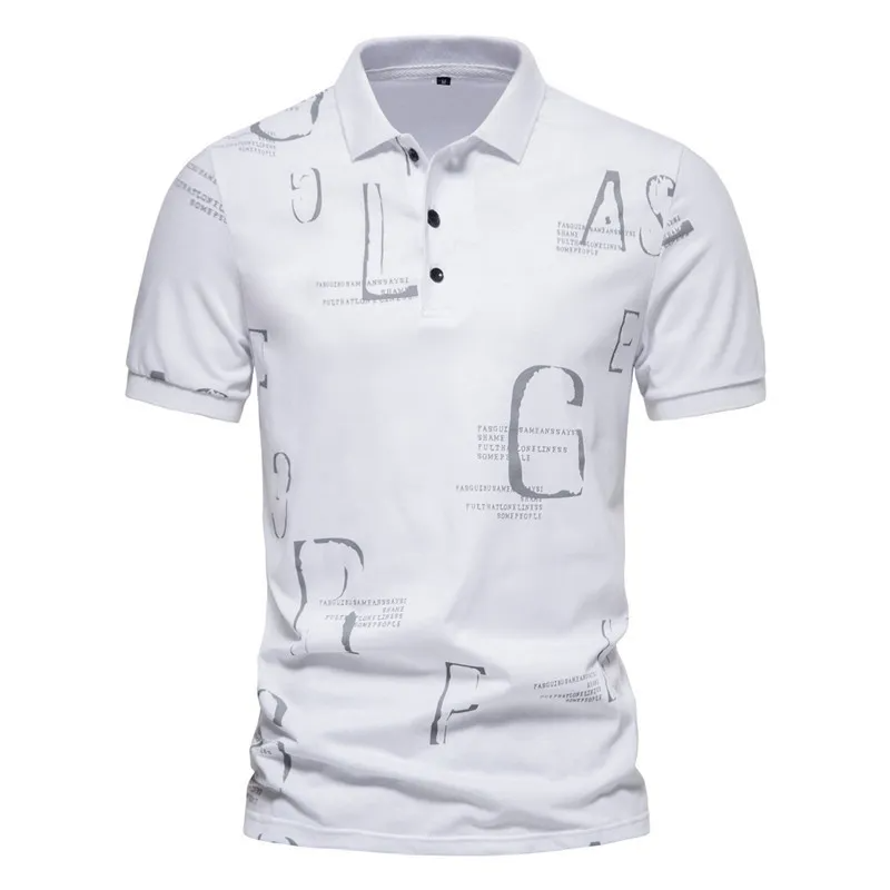 Men Business Casual Letter Print Short Sleeve Lapel Polo Shirt