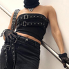 Women Fashion Edgy Metal Buckle Belt Denim Tube Top