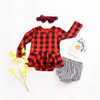 Girls Cotton Red Plaid Printed Long Sleeves Outdoor Christmas Bodysuit