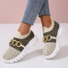 Women Fashion Plus Size Color Block Metal Chain Thick-Soled Breathable Fly-Woven Sneakers