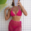 Women'S Sexy Mesh Cutout Fabric Swimsuit Three-Piece Set