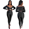 Women One-Piece Collar Solid Color Long-Sleeved Hollow Fashion Jumpsuit