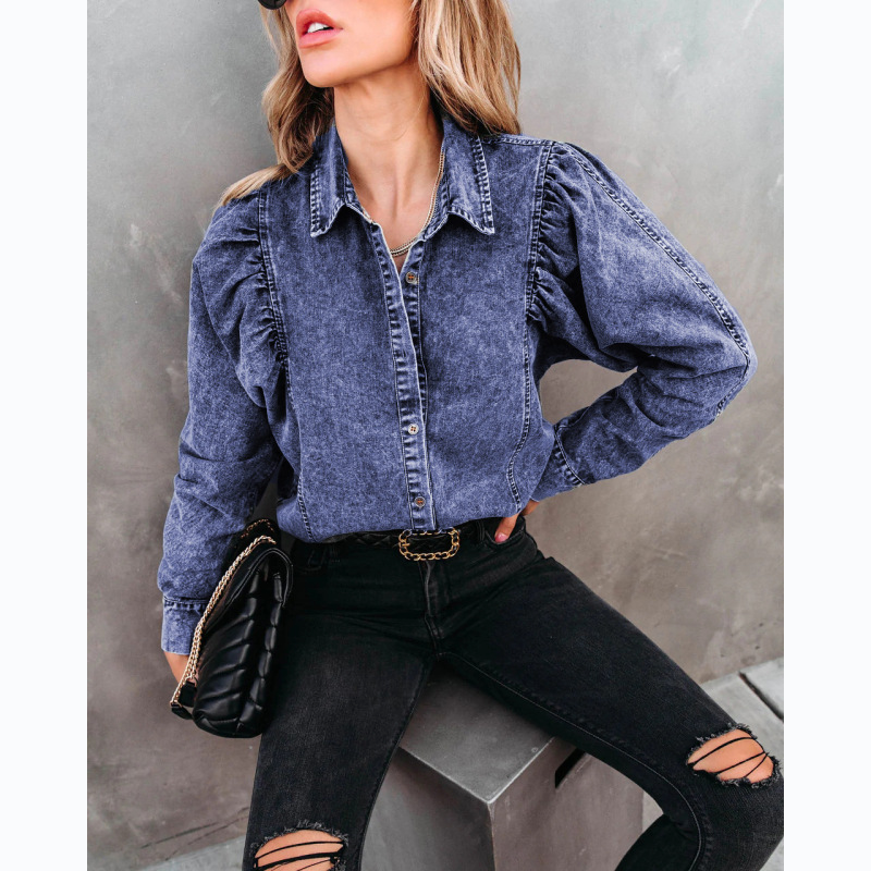 Women Autumn Winter Vintage Casual Fashion Loose Street Long-Sleeved Denim Blouse