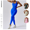 2 pieces Women Fashion Basic Sportswear Solid Color U Neck Sleeveless Tight Jumpsuits