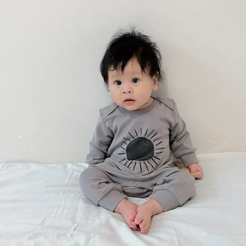 Baby  Fashion Casual Versatile Sun Moon Rainbow Strip Long Sleeve Round Neck Bodysuit