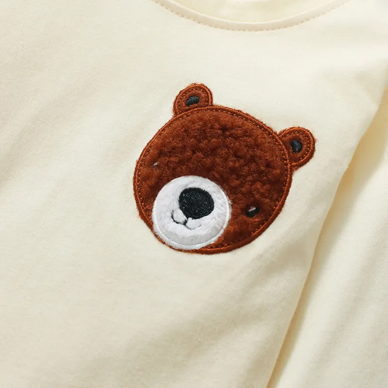 ( Buy 1 Get 1 ) Kids Toddler Big Girls Fashion Casual Cute Polka Dot Cartoon Bear Embroidery Round Neck Long Sleeve T-Shirt