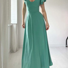 Elegant Women Fashion Spring Solid Color Short Sleeve Office Chic Midi Dress