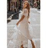 Women Fashion Casual White Lace Short Sleeve Maxi Party Dress