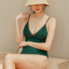 Women'S Retro Simple V-Neck Strappy One-Piece Swimsuit