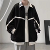 Men Casual Lapel Zip Black White Contrast Loose Sports Jacket