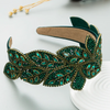 Retro Wide-Brimmed Leaf Shape Rhinestone Rice Bead Headband