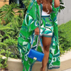 Two-Piece Printed Vacation Boho Temperament Cardigan And Shorts Suit Women'S Outerwear