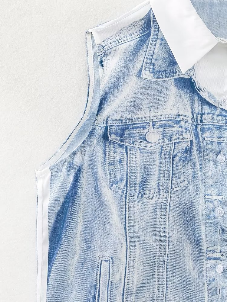 Women Fashion Lapel Sleeveless Denim Vest