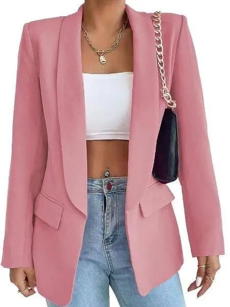 (Buy 1 Get 1) Women Solid Color Casual Lapel Long Sleeve Blazer Coat