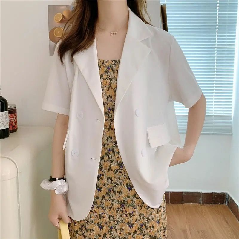 Women Casual Solid Color Thin Loose Short-Sleeved Blazer