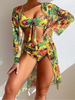 Women'S Fashion Sexy Floral Printing Swimsuit Three-Piece Set