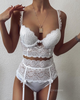 Pure White Women Lace Cute Lingerie Three-Piece Set