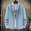 Men Casual Solid Color Lapel Long Sleeve Slim Denim Shirt