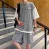 Men Casual Color Matching Round Neck Short-Sleeved T-Shirt And Shorts Two-Piece Set