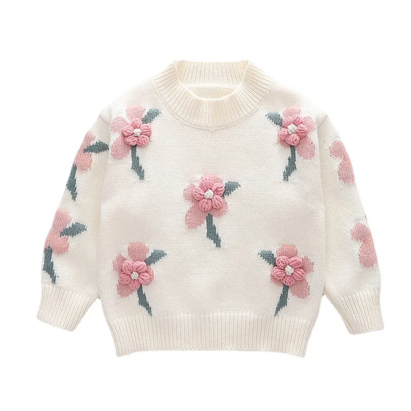 (Buy 1 Get 1) Children Kids Baby Fashion Girls Long Sleeve Flower Knitted Pullover Sweater