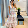 Women'S Fashion Elegant Floral Printing Lace Deep V Sleeveless Party Maxi Dress